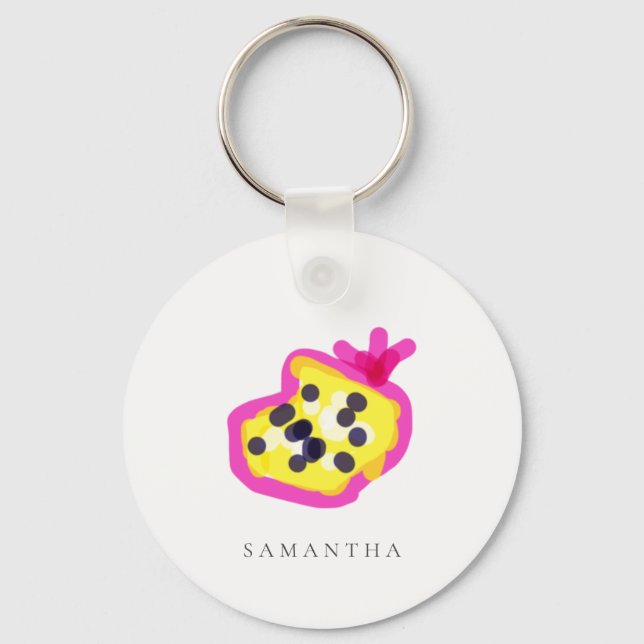 Modern Kids Hand Drawn Passion Fruit Pink Yellow Key Ring (Front)