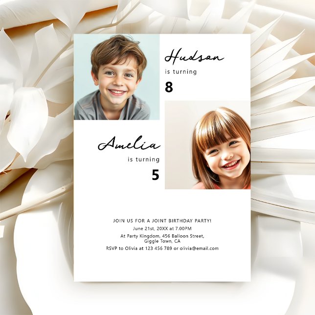 Modern Kids Joint Birthday Party Photo Invitation (Creator Uploaded)