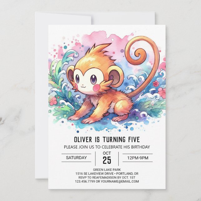 Modern Kids Monkey Birthday Invitation (Front)