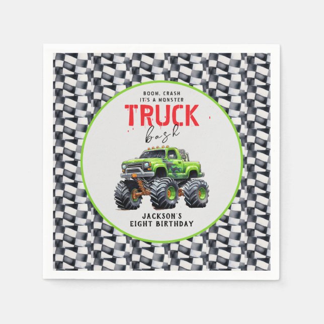  Modern Kids Monster Truck Birthday Party Napkin (Front)