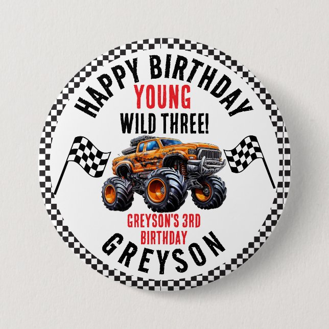 Modern Kids Monster Trucks Birthday Party 7.5 Cm Round Badge (Front)