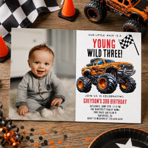 Modern Kids Monster Trucks Birthday Party Invitation