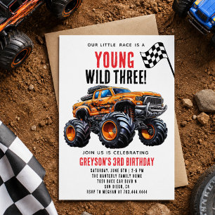 Modern Kids Monster Trucks Birthday Party Invitation
