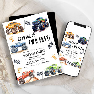Modern Kids Monster Trucks Birthday Party Invitation