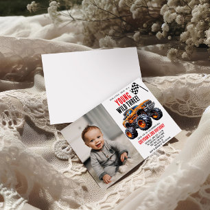 Modern Kids Monster Trucks Birthday Party Invitation