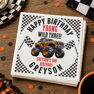 Modern Kids Monster Trucks Birthday Party Napkin