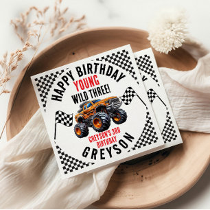 Modern Kids Monster Trucks Birthday Party Napkin