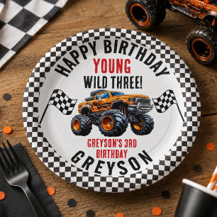 Modern Kids Monster Trucks Birthday Party Paper Plate