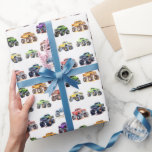 Modern Kids Monster Trucks Wrapping Paper<br><div class="desc">Attention all little party animals! Get ready to rev up the fun with our Kids Monster Car Trucks wrapping paper. Adorned with adorable and vibrant monster car trucks,  perfect for any gift and any occassion.</div>