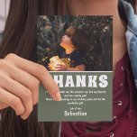 Modern Kids Photo Birthday | Green Thank You Card<br><div class="desc">Send an extra special thank you card to your guests, thanking them for attending your party and gratitude for their gifts. Featuring your favourite photo from your birthday/christening/baby shower/party with playful text that reads "THANK YOU" and "I enjoyed the cake and the presents too, but my favourite part was seeing...</div>