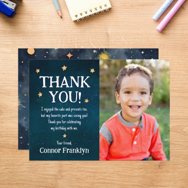 Modern Kids Photo Outer Space Stars Thank You Card (Creator Uploaded)