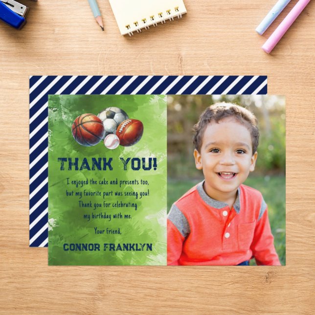 Modern Kids Photo Sports Thank You Card (Creator Uploaded)