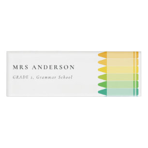 Modern Kids Teacher Colorful Rainbow Crayon Colors Name Tag