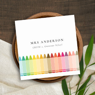 Modern Kids Teacher Colorful Rainbow Crayon Colors Square Business Card