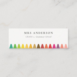 Modern Kids Teacher Colourful Rainbow Crayon Colou Mini Business Card