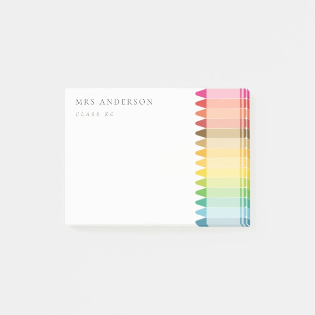 Modern Kids Teacher Colourful Rainbow Crayon Colou Post-it Notes (Front)