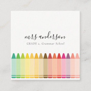 Modern Kids Teacher Colourful Rainbow Crayon Colou Square Business Card