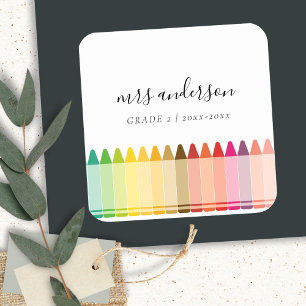 Modern Kids Teacher Colourful Rainbow Crayon Colou Square Sticker