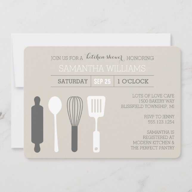 Modern Kitchen Bridal Shower Grey and White Invitation (Front)