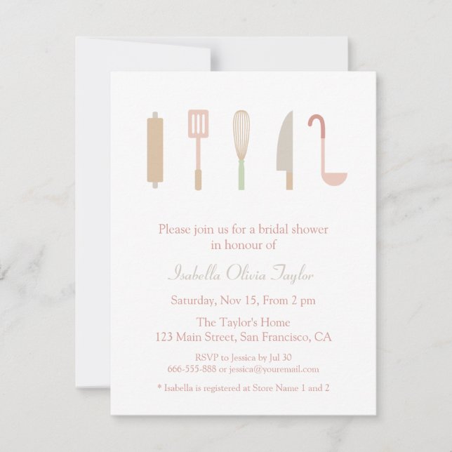 Modern Kitchen Cooking Utensils Bridal Shower Invitation (Front)