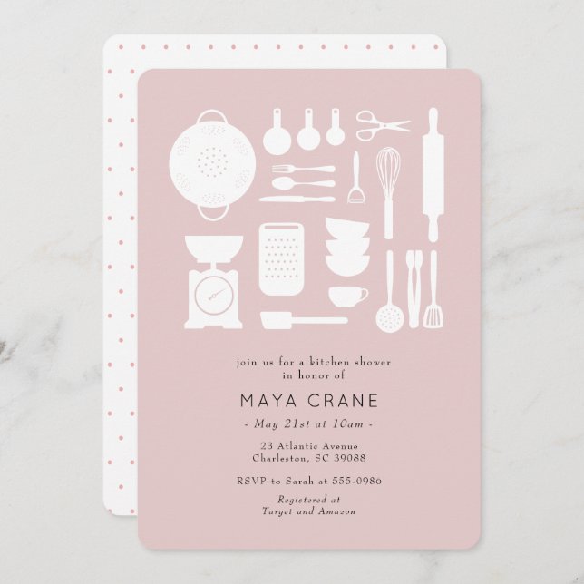 Modern Kitchen Shower Pink Bridal Shower Invitation (Front/Back)