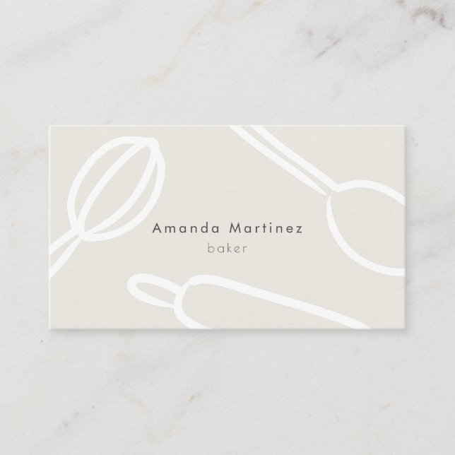 Modern Kitchen Utensils Light Beige Baker Business Card (Front)