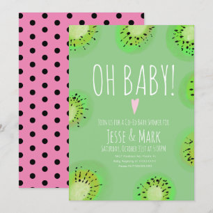 Modern Kiwi Baby Shower Watercolor Polk Dots Pink Invitation