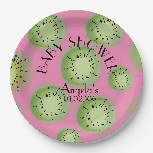 Modern Kiwi Fruit - Watercolor Baby Shower Paper Plate (Front)