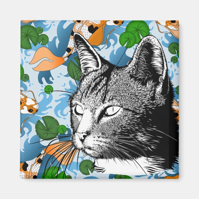Modern Koi Pond and Cat Magnet (Front)