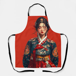 Modern Korean Woman in Hanbok Portrait Apron