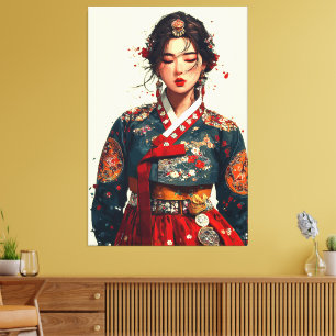 Modern Korean Woman in Hanbok Portrait  Canvas Print