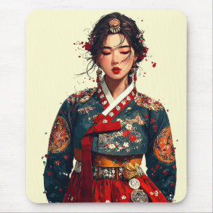 Modern Korean Woman in Hanbok Portrait Mouse Pad