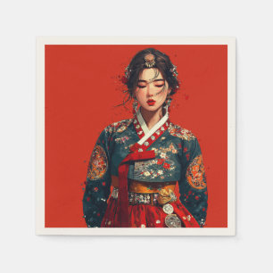 Modern Korean Woman in Hanbok Portrait Napkin