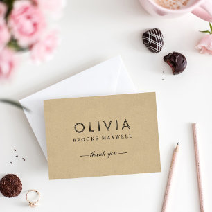 Modern Kraft and Black Monogram Thank You Card