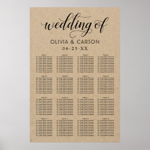 Modern Kraft and Black Script Wedding Seating Poster