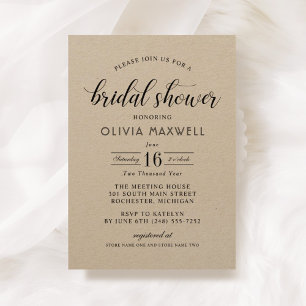 Modern Kraft and Black Wedding Bridal Shower Invitation