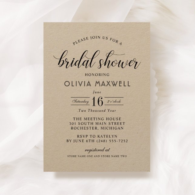 Modern Kraft and Black Wedding Bridal Shower Invitation (Creator Uploaded)
