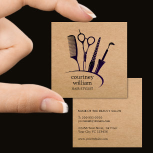 Modern Kraft Black Hair Stylist  Square Business Card