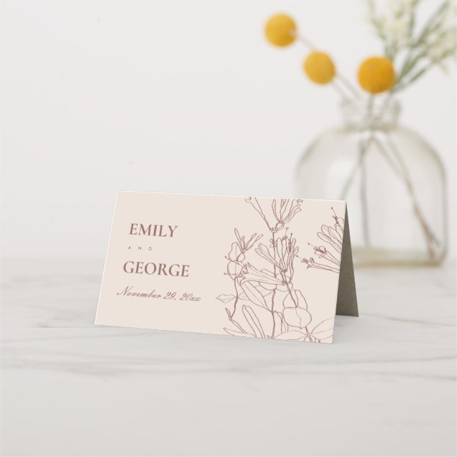 MODERN KRAFT BLUSH PASTEL LINE DRAWING FLORAL PLACE CARD (Back)
