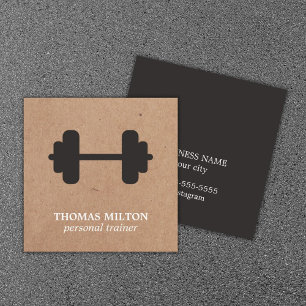 Modern Kraft Dark Grey Dumbbell Trainer Square Business Card
