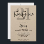 Modern Kraft Elegant 21st Birthday Invitation<br><div class="desc">A simple modern 21st birthday invitation featuring elegant calligraphy script typography and minimalist design on kraft paper.</div>