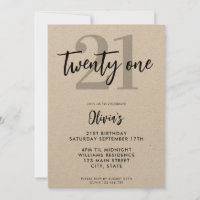 Modern Kraft Elegant 21st Birthday