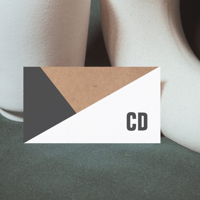 Modern Kraft Paper Grey White Geometric Monogram Business Card (Creator Uploaded)