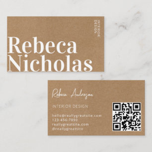 Modern Kraft paper minimalist professional qr code Business Card