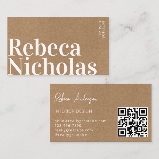 Modern Kraft paper minimalist professional qr code Business Card (Front/Back)