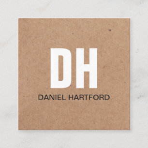 Modern Kraft Paper (printed) White Bold Monogram  Square Business Card