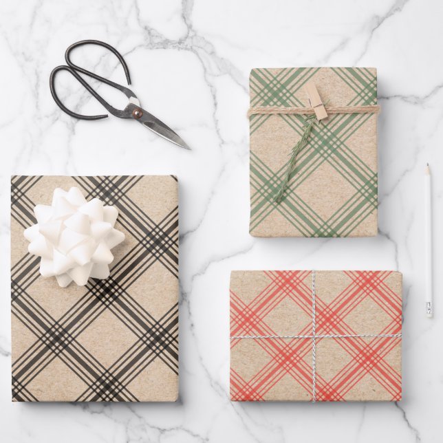 Modern Kraft Plaid holiday wrapping paper (Front)