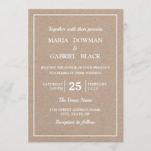 Modern Kraft simple Typography Wedding Invitation