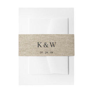 Modern Kraft Style Burlap Monogram Invitation Belly Band