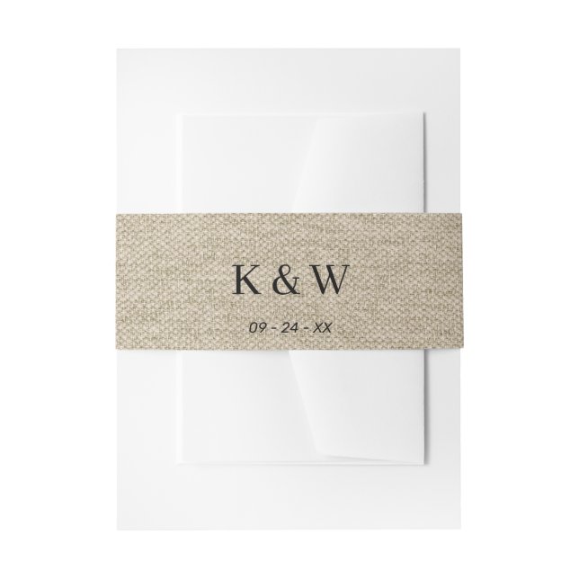 Modern Kraft Style Burlap Monogram Invitation  Belly Band (Front Example)